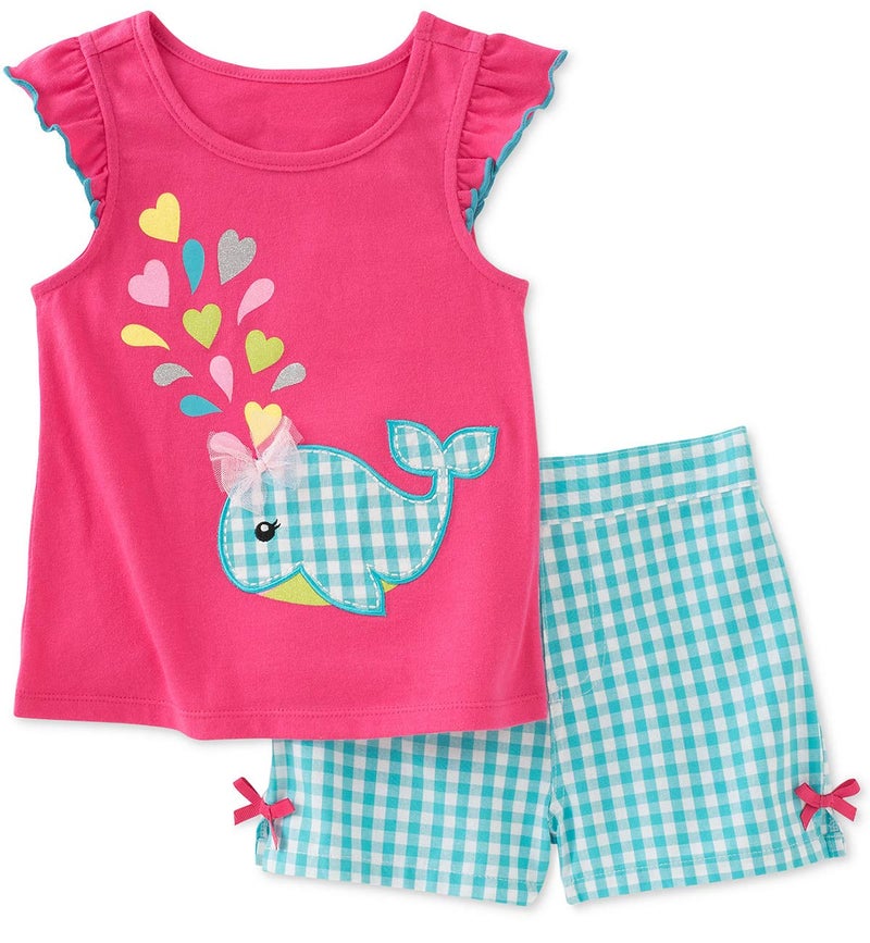 Bumeex Toddler Girls Summer Clothes Outfit,Whale Top and Shorts Clothing Set Raspberry 4t - Image 1